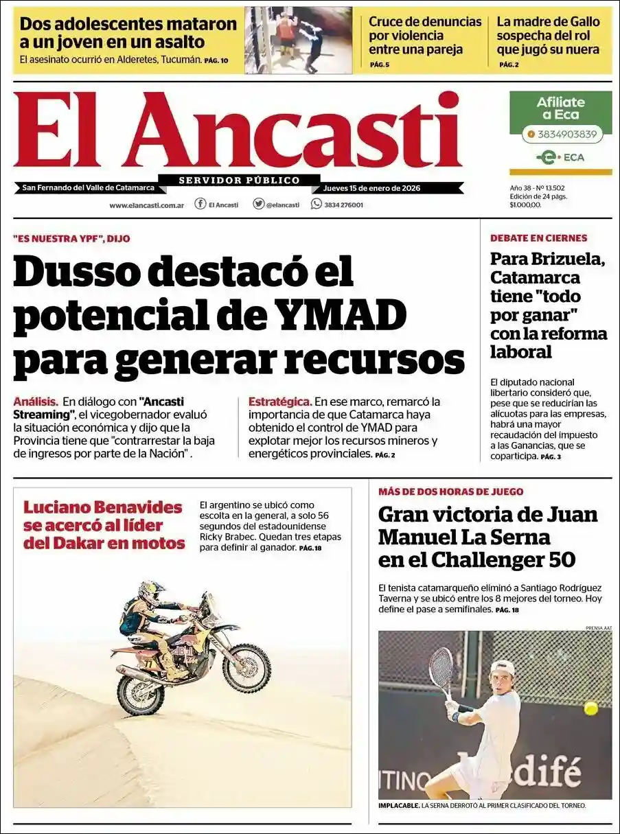 Estudios Max | REVISTA Y RADIO ENFIESTA2 - Tapa del diario Ancasti