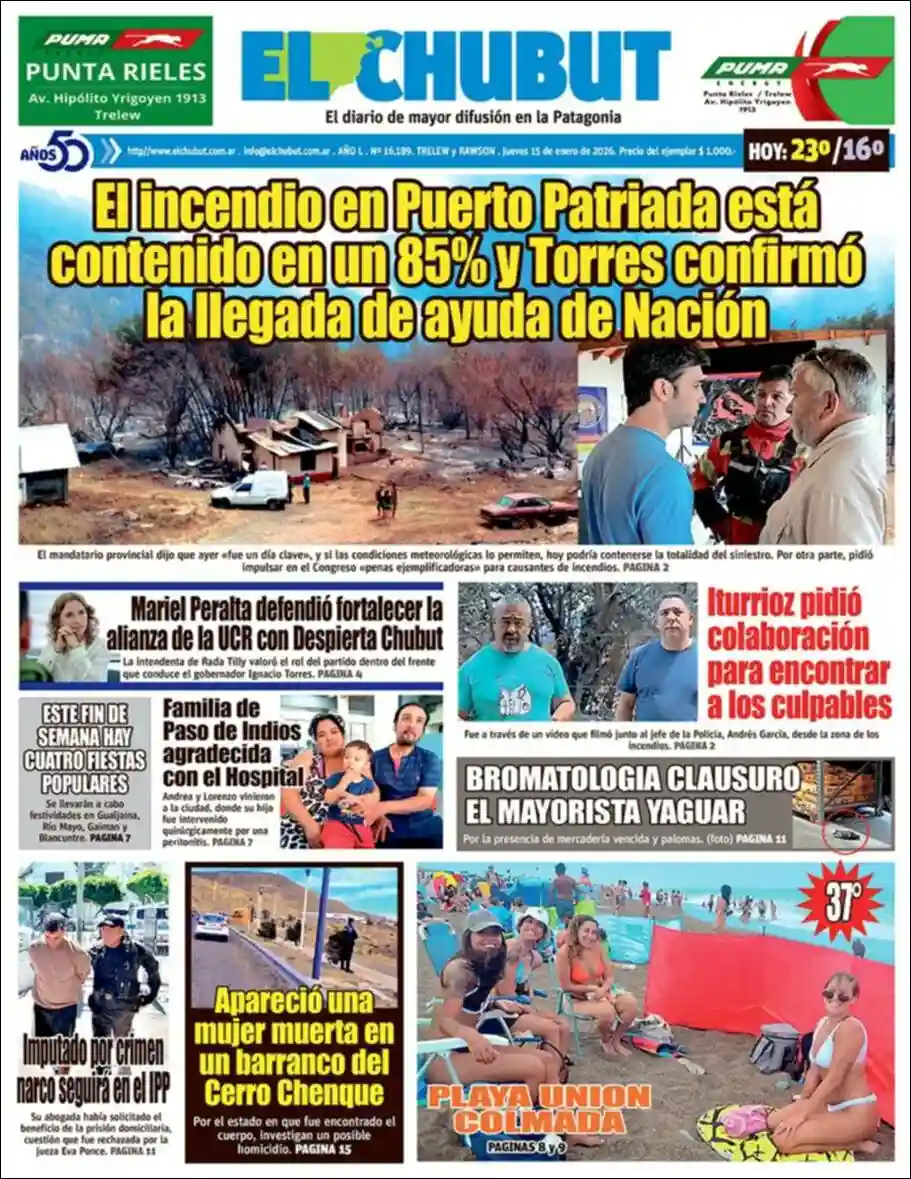 Estudios Max | REVISTA Y RADIO ENFIESTA2 - Tapa del diario El Chubut